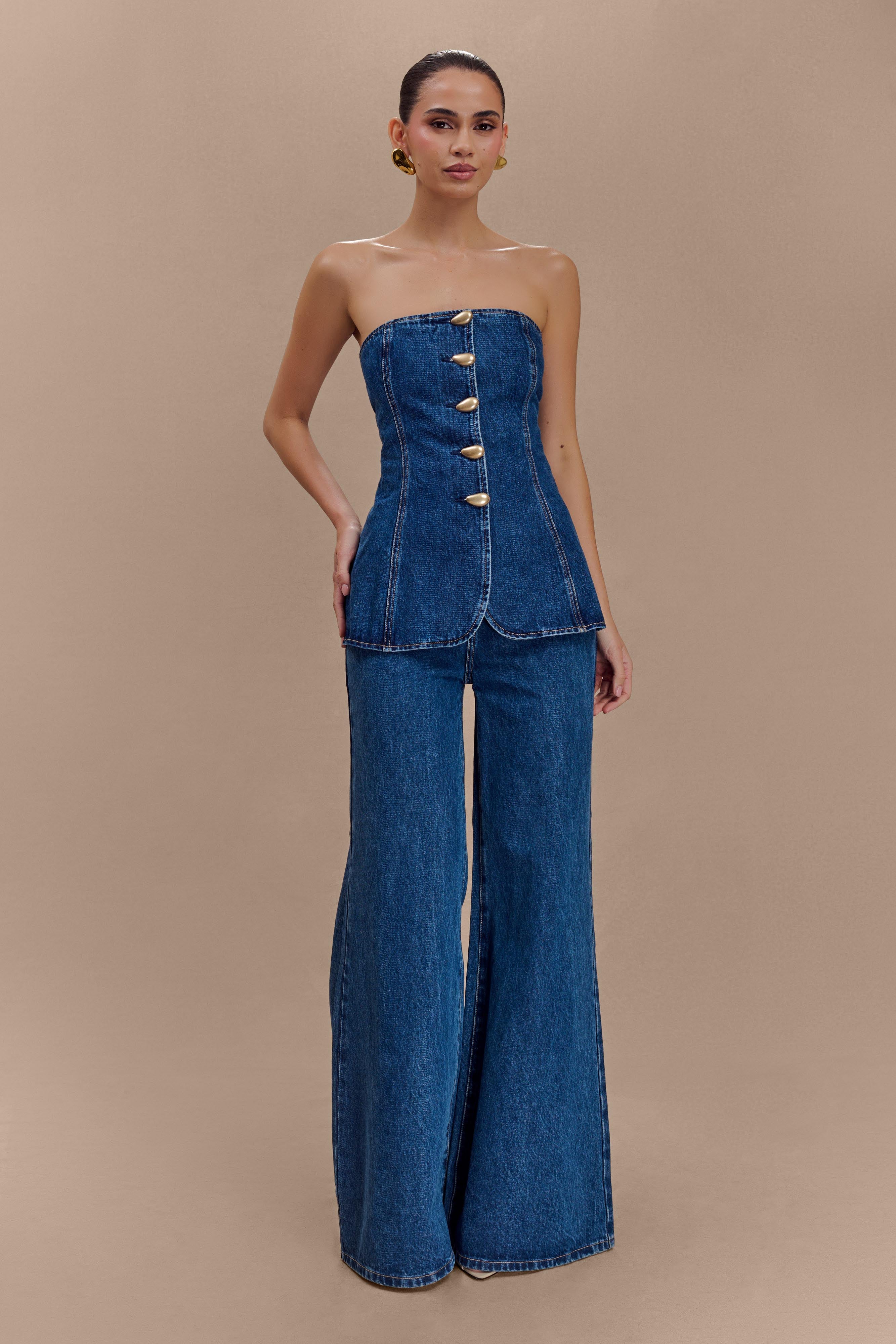 Strapless Long Line Button Top