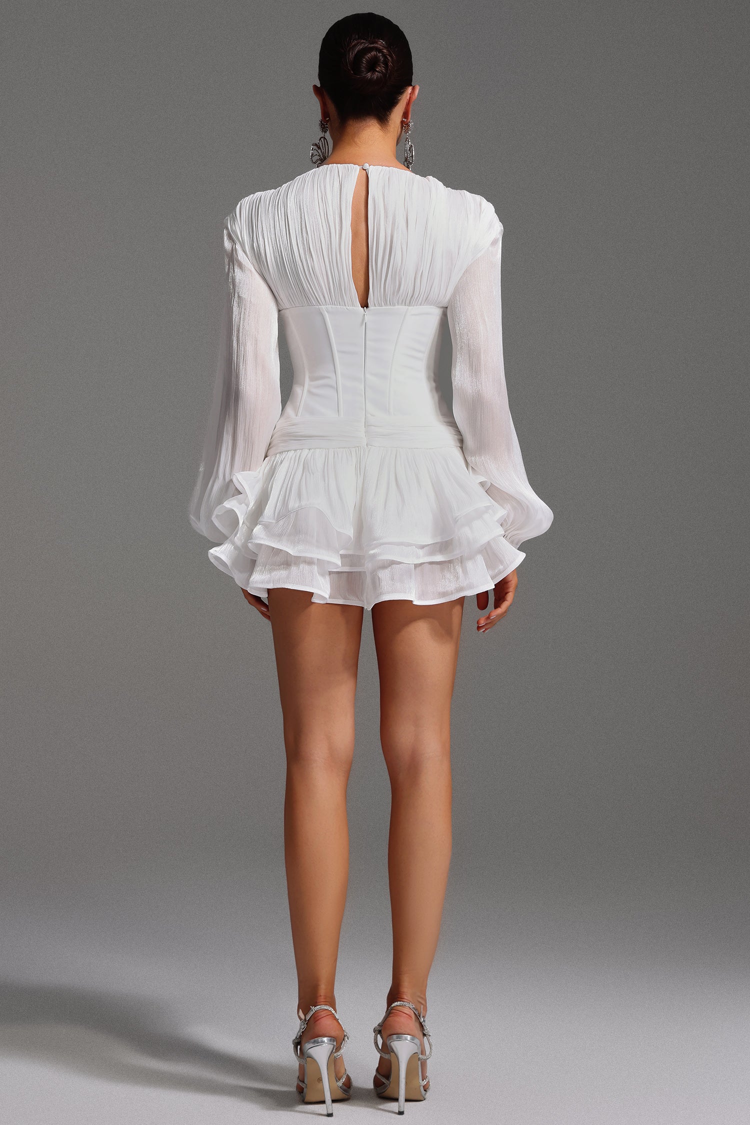 CHICIME | Long Sleeve V-Neck Flowers Flounce Mini Dress