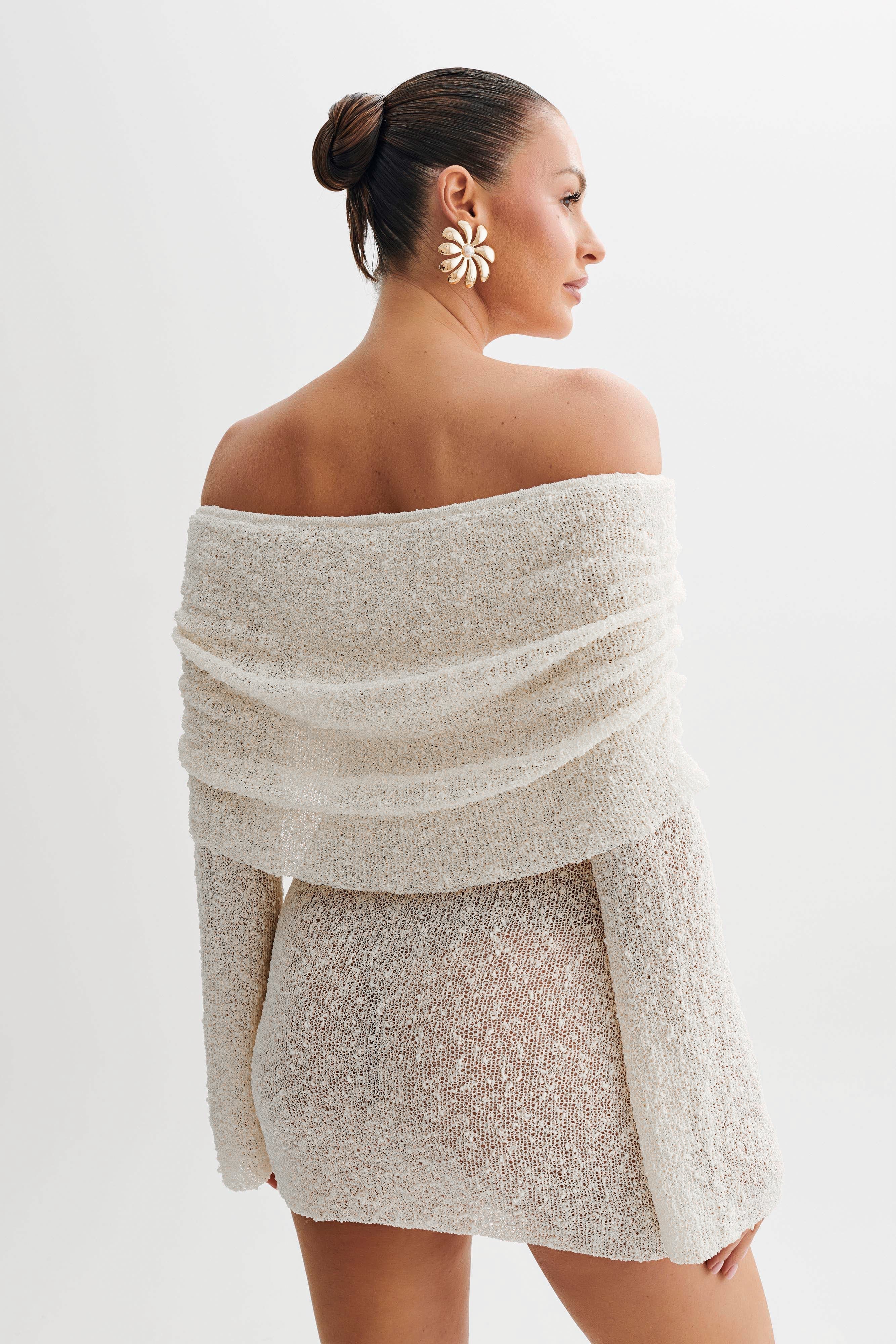 MERLYN OFF SHOULDER BOUNCLE MINI DRESS