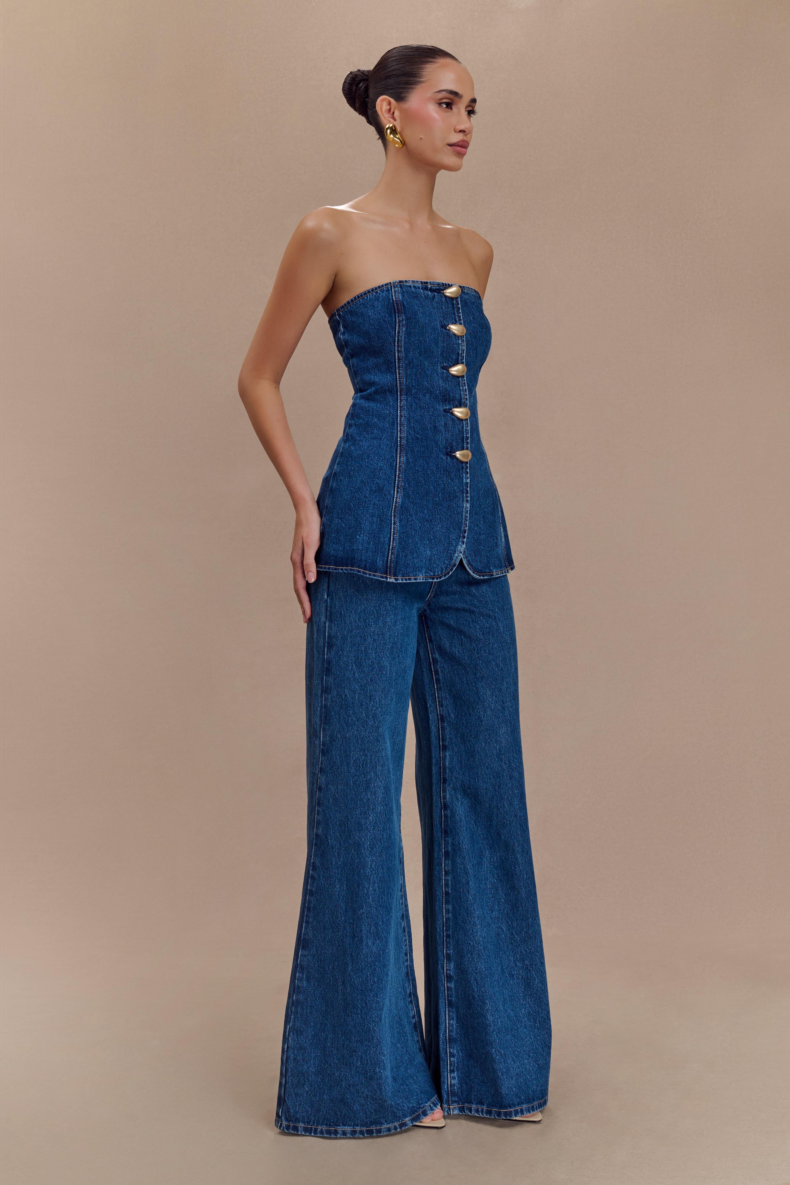 Strapless Long Line Button Top