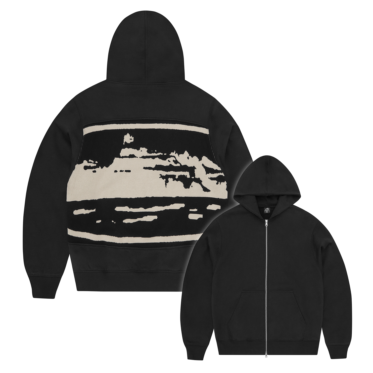 ISLAND MIXED PANEL ZIP HOODIE [BLACK]